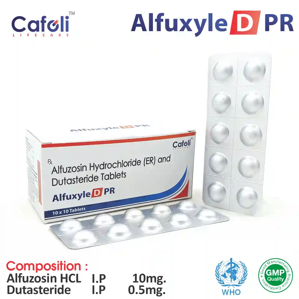 Alfuzosin 10mg + Dutasteride 0.5mg Tablet at best price in PCD Pharma Franchise for Urinary Flow Improvement.